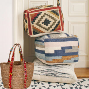 Hand Made Jute and cotton poufs bags and wall hanging collection arts of jaipur
