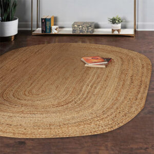 Natural Hand Braided Oval Shaped Jute Rug For Living Area
