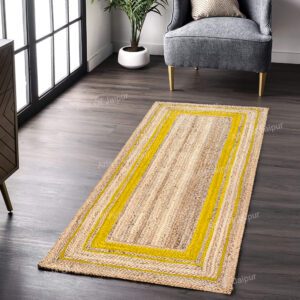Hand Woven Natural Jute Yellow Bordered Carpet For Gift