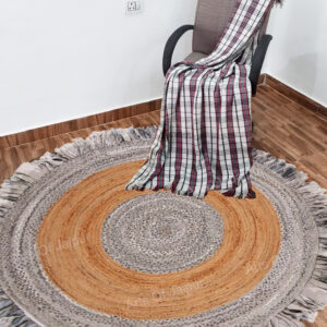 Grey Hand Braided Cotton Jute Carpet Round Area Rug For Meditation