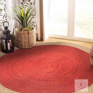 Braided Jute Rug Red and Beige Floor Jute Rug Contemporary Jute Mat