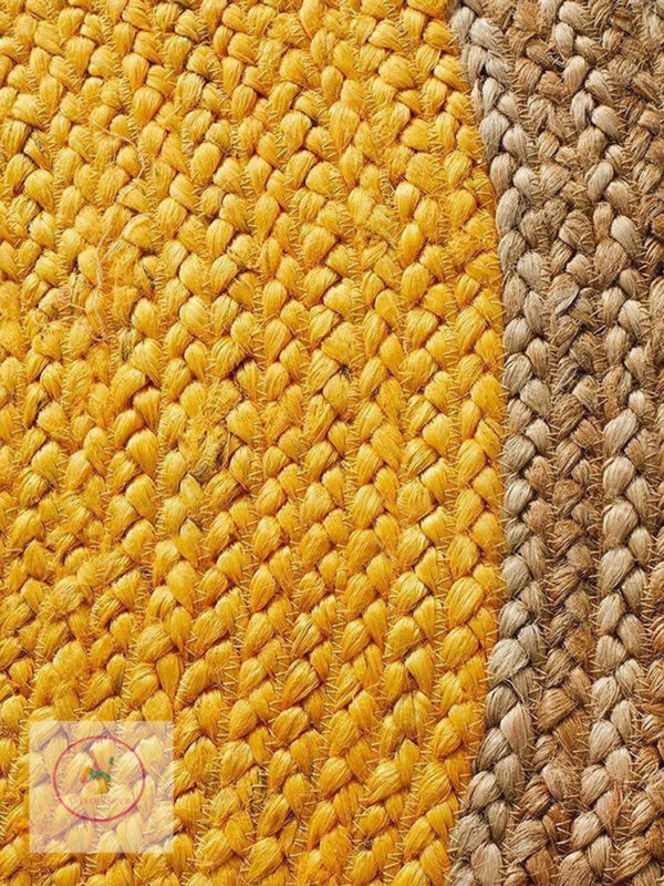 Natural Hand Woven Yellow Jute Area Rug With Beige Strips