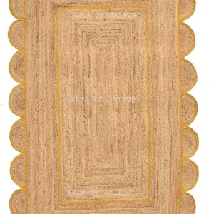 Yellow Natural Jute Scalloped Rug For Living Room Dining Room