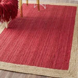 Red Beige Jute Rug Runner Natural Fiber Hand Braided Carpet