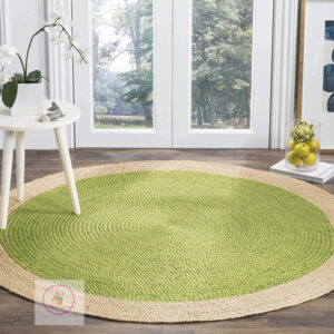 Jute Green Handmade Home Round Rug Hand Braided Carpet