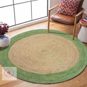 Green Border Hand Braided Natural Jute Round Rug Large Area Rug