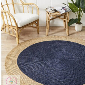 Plain Black Round Jute Rugs Hand Braided Carpet For Home Decor