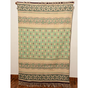 Green Beige Hand Block Printed Rug Cotton Area Rug For Bedroom