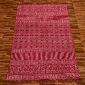 Pink Color Hand Block Printed Cotton Kilim Rug For Dining Area