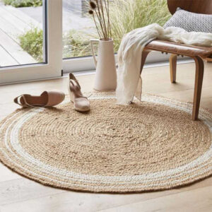 White and beige round floor carpet Premium Braided Jute Rug