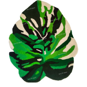 Green Leaf Tufted Rug Handmade Wool Rug For Play Room