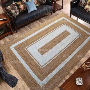 Off White Natural Jute Hand Braided Bordered Rug Large Area Rug