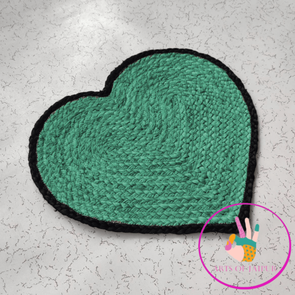 Handmade Tufted Green Jute Heart Rug - Perfect Gift for Her Charming Green Heart Rug – Perfect Home Accent & Gift Washable Home Decor Custom Size Love Rug , Yoga Mat ,Natural Jute Heart Rug - Perfect for Entryways, Yoga, and Home Decor