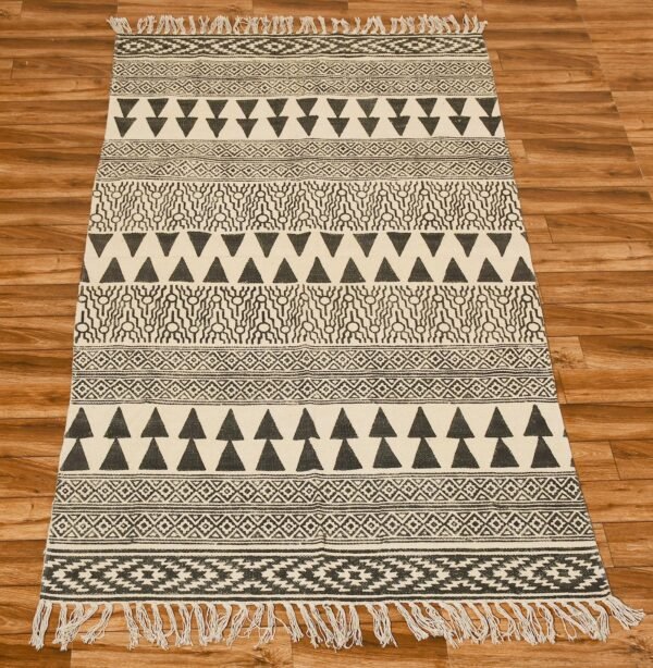 Cotton Dhurrie Outdoor Indoor Area Rug Black Color Rug Flatweave Rug Stair Runner Rug