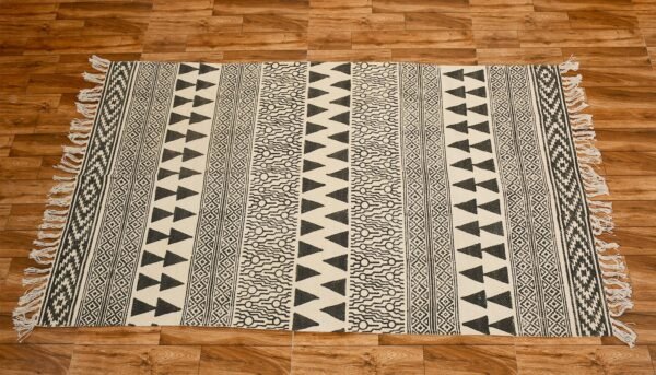 Cotton Dhurrie Outdoor Indoor Area Rug Black Color Rug Flatweave Rug Stair Runner Rug - Image 3