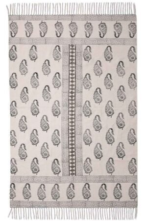 Hand Block Printed Cotton Black Rug