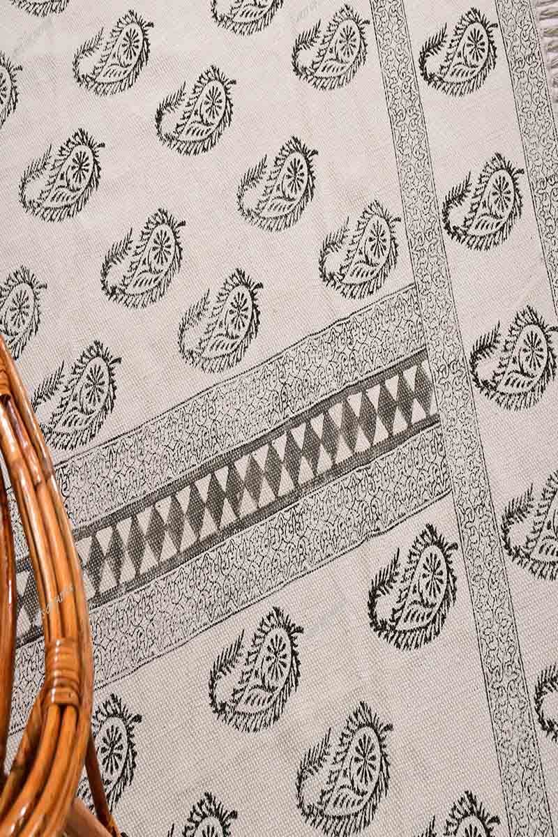 Hand Block Printed Cotton Black Rug - Image 3