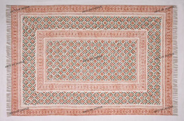 Handmade block printed cotton rug orange green rug flatewave rug stair runner rug - Image 3