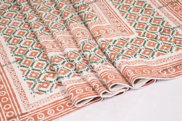 Handmade block printed cotton rug orange green rug flatewave rug stair runner rug - Image 5