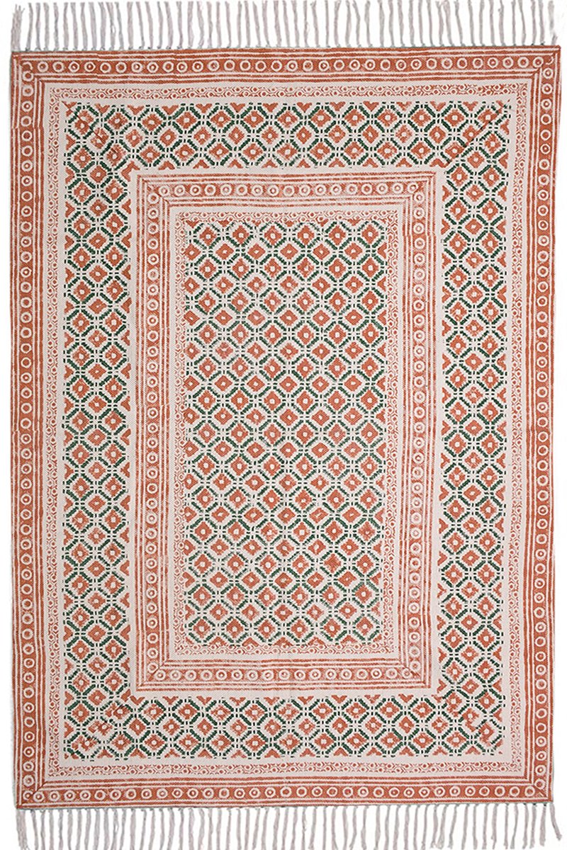 Stunning Hand block Block Printed 3x5 Orange Rug
