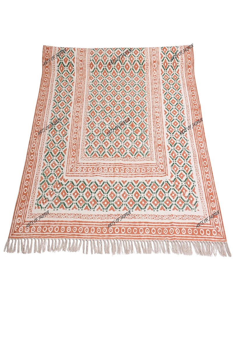 Stunning Hand Block Printed Orange Rug - Image 5