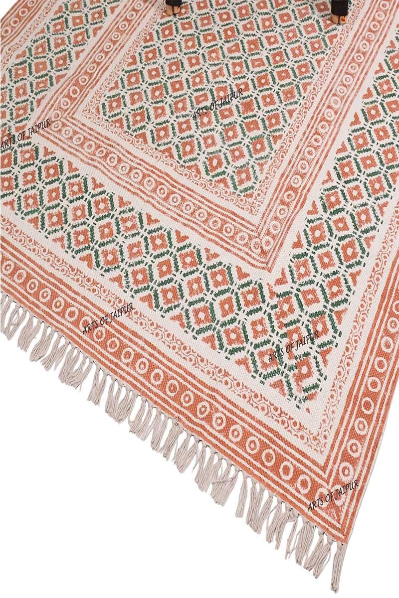 Stunning Hand Block Printed Orange Rug - Image 4