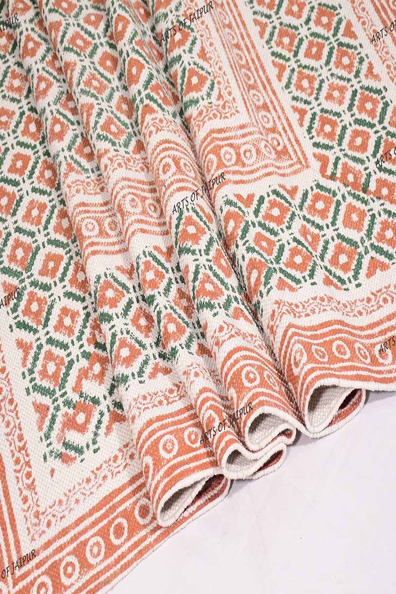 Stunning Hand Block Printed Orange Rug - Image 3