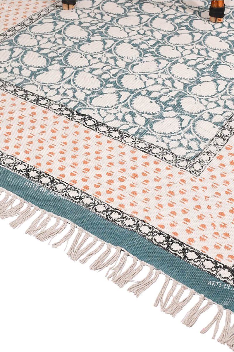 Floral Block Print Fringed Area Rug - Image 5
