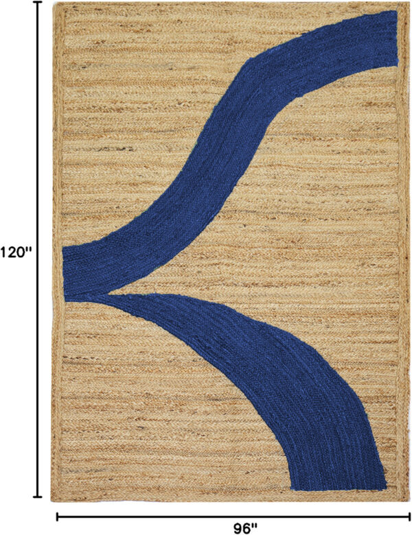 Handwoven Jute Area Rug with Blue Abstract Braided Pattern, Handmade Boho Accent Rug Braided Jute Carpet for Living Room & Foyer Bedroom Home Decor (Blue 8’ x 8’) - Image 4