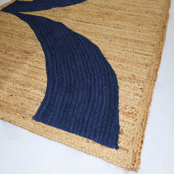 Handwoven Jute Area Rug with Blue Abstract Braided Pattern, Handmade Boho Accent Rug Braided Jute Carpet for Living Room & Foyer Bedroom Home Decor (Blue 8’ x 8’) - Image 2