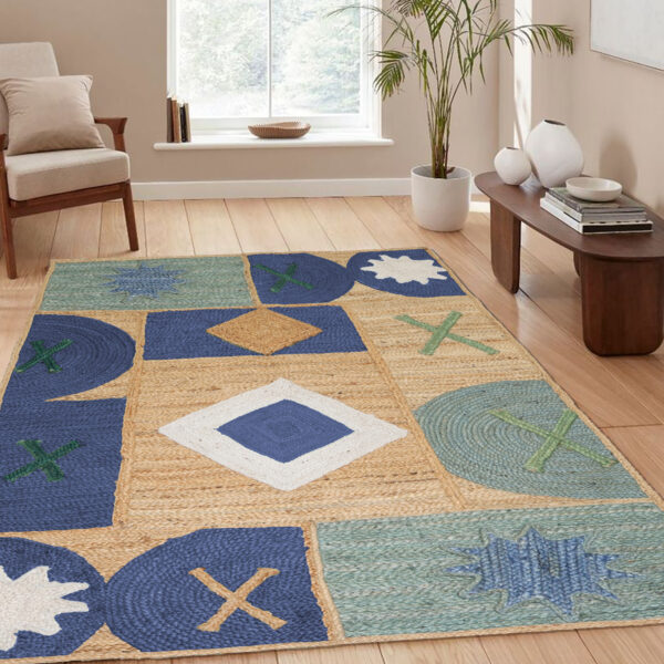 Jute Area Rug, Hand Braided Geometric Jute Rug, Solid Farmhouse, Home Décor Rug 3 x 3  Meter - Image 4