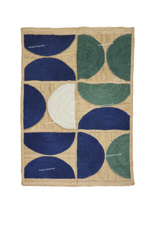Handmade Jute Rug: Modern Geometric Blue & Natural Braided Rug