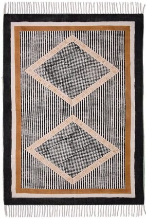 Handmade Geometric Black & Brown Area Rug