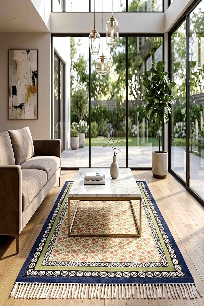 Elegant Handmade Multicolor Cotton Rug - Image 2