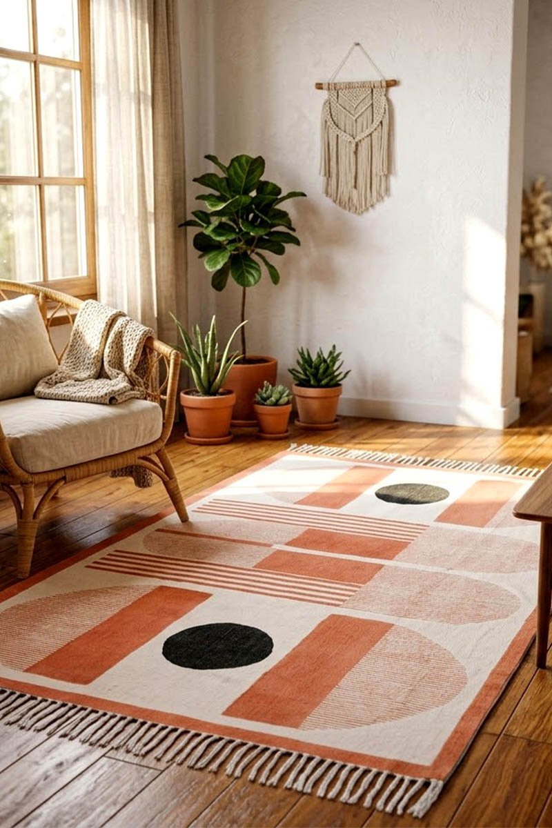 Black Geometric Handmade Area Rug - Image 2