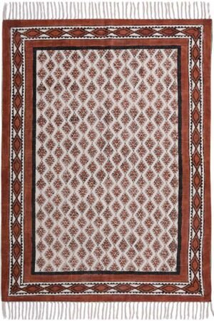 Exquisite Brown Hand Block Printed 4x6 Area Rug.