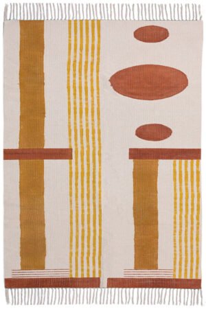 Stunning Hand Block Printed 4x6 Rug Modern Geometric Dhurrie