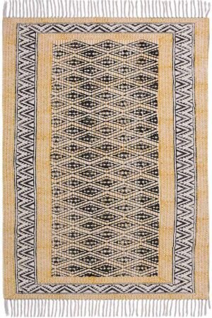 Yellow Hand Block Print Boho Style 4x6 Rug