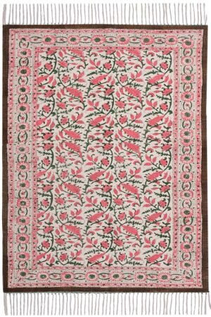 Stunning Floral Cotton Rug – Pink Boho Dhurrie 3x5 Rug