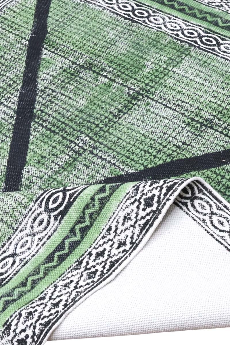 Vibrant Green Geometric Hand Block Printed Rug - Image 4