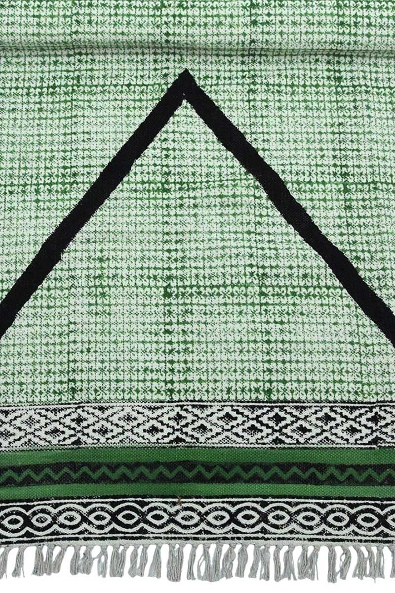 Vibrant Green Geometric Hand Block Printed Rug - Image 5