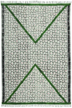 Luxury Green Floral Rug - Hand Block Printed3x5 Rug