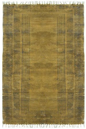 Exquisite Mustard Abstract Hand Block Printed 4x6 Rug
