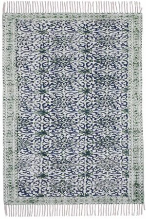 Artisanal Blue Green Floral rug - Hand Block Printed Rug