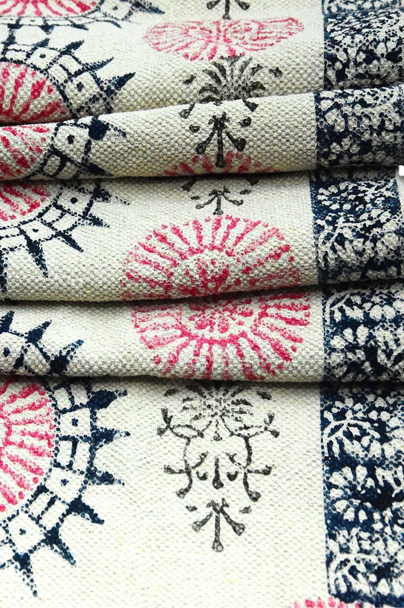 Exquisite Pink Blue Geometric Hand Block Printed Rug - Image 4