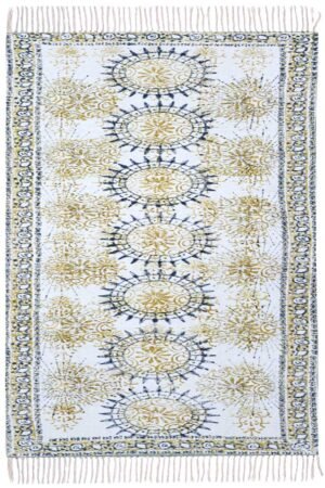 Exquisite Yellow Blue Geometric Hand Block Printed 4x6 Rug