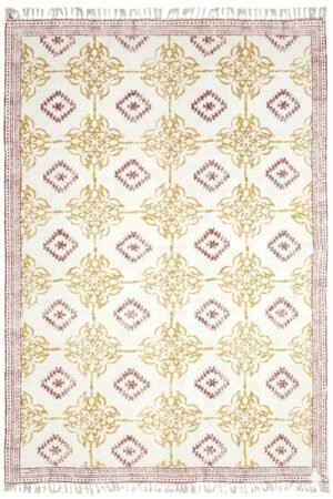 Gold Color Hand Block Printed 3x5 Rug | Stunning & Luxury