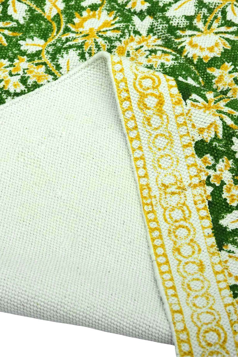 Exquisite Green Floral Rug | Hand Block Printed Rug - Image 3
