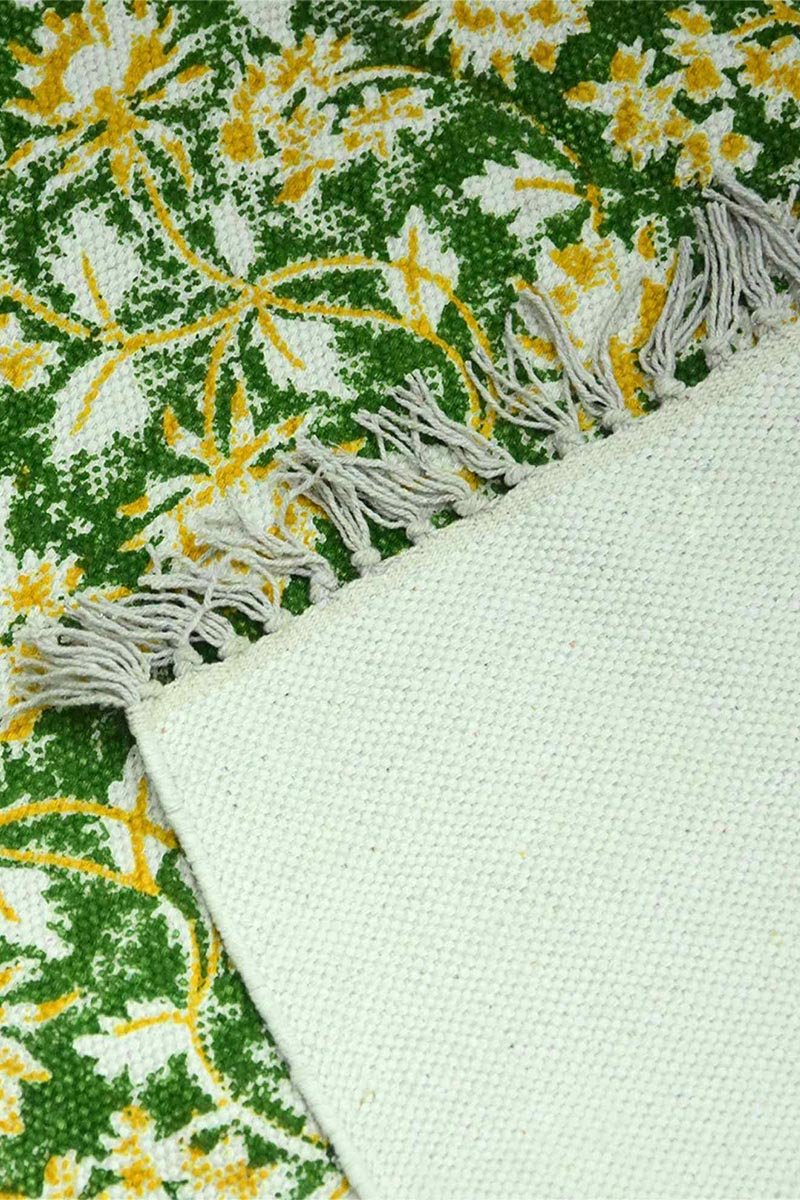 Exquisite Green Floral Rug | Hand Block Printed Rug - Image 4