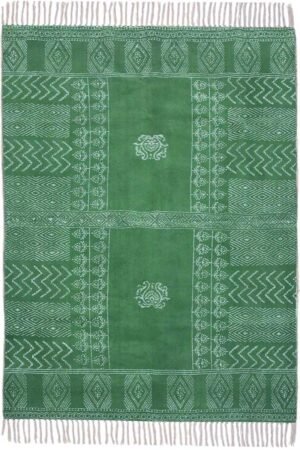 Stunning Hand Block Printed Rug – Green Tribal 4x6 Rug